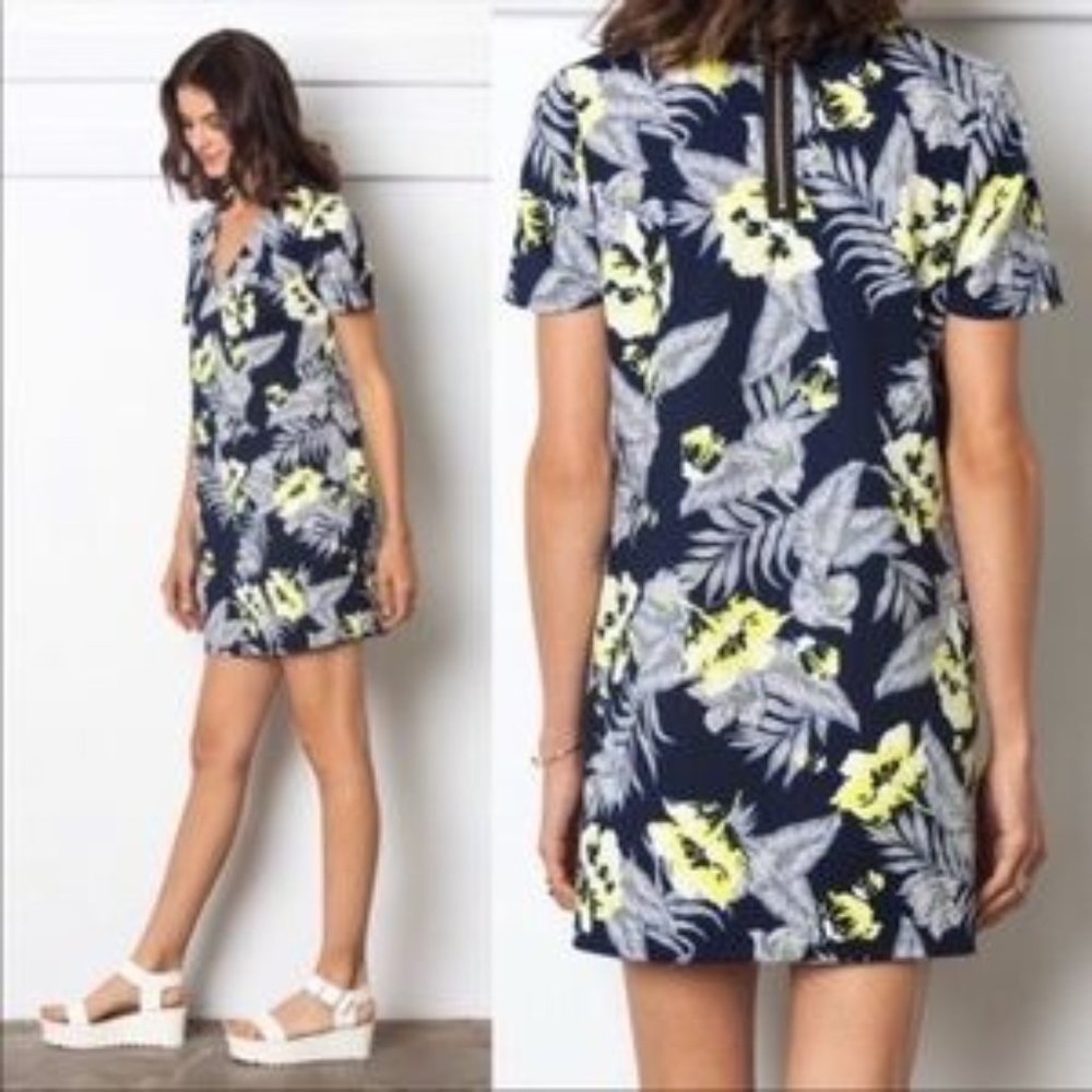 Sans Souci Womens Floral Tropical Mini Dress GSD466-2 Short Sleeve Blue Yellow S
